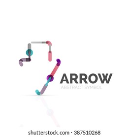 Linear arrow abstract logo, connected multicolored segments of lines in directional pointer figure
