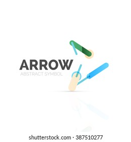 Linear arrow abstract logo, connected multicolored segments of lines in directional pointer figure