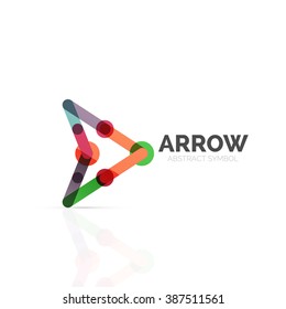Linear arrow abstract logo, connected multicolored segments of lines in directional pointer figure