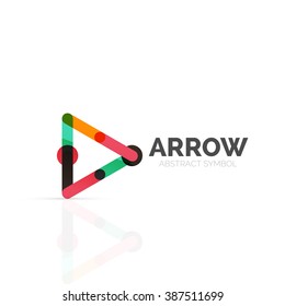 Linear arrow abstract logo, connected multicolored segments of lines in directional pointer figure