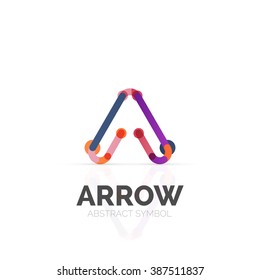 Linear arrow abstract logo, connected multicolored segments of lines in directional pointer figure