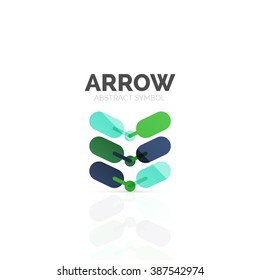 Linear arrow abstract logo, connected multicolored segments of lines in directional pointer figure