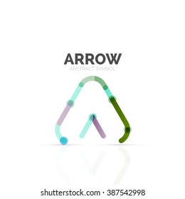 Linear arrow abstract logo, connected multicolored segments of lines in directional pointer figure