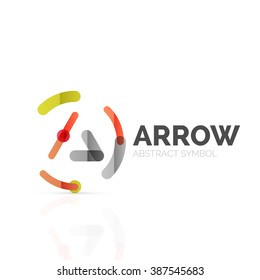 Linear arrow abstract logo, connected multicolored segments of lines in directional pointer figure