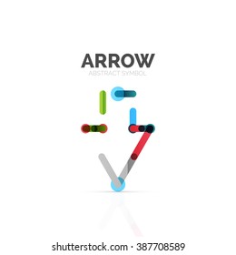 Linear arrow abstract logo, connected multicolored segments of lines in directional pointer figure