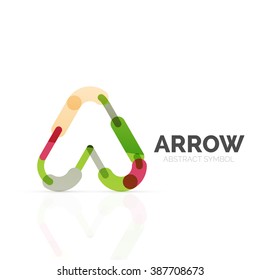 Linear arrow abstract logo, connected multicolored segments of lines in directional pointer figure