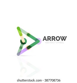 Linear arrow abstract logo, connected multicolored segments of lines in directional pointer figure