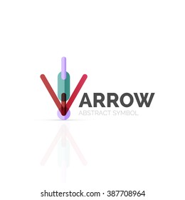 Linear arrow abstract logo, connected multicolored segments of lines in directional pointer figure