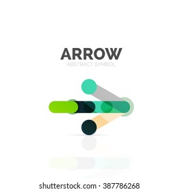 Linear arrow abstract logo, connected multicolored segments of lines in directional pointer figure