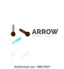 Linear arrow abstract logo, connected multicolored segments of lines in directional pointer figure. Vector wire business icon isolated on white