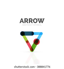 Linear arrow abstract logo, connected multicolored segments of lines in directional pointer figure