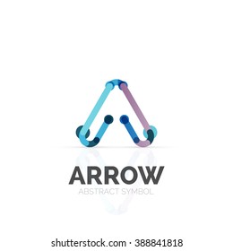 Linear arrow abstract logo, connected multicolored segments of lines in directional pointer figure
