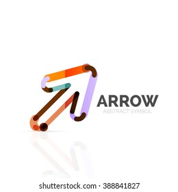 Linear arrow abstract logo, connected multicolored segments of lines in directional pointer figure