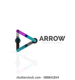 Linear arrow abstract logo, connected multicolored segments of lines in directional pointer figure