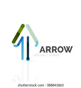 Linear arrow abstract logo, connected multicolored segments of lines in directional pointer figure