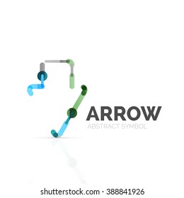 Linear arrow abstract logo, connected multicolored segments of lines in directional pointer figure