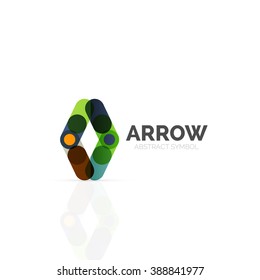 Linear arrow abstract logo, connected multicolored segments of lines in directional pointer figure