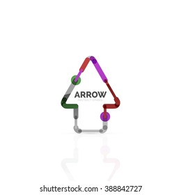 Linear arrow abstract logo, connected multicolored segments of lines in directional pointer figure