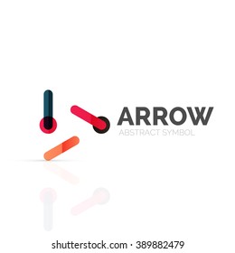 Linear arrow abstract logo, connected multicolored segments of lines in directional pointer figure. Vector wire business icon isolated on white
