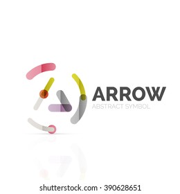 Lineares abstraktes Logo, angeschlossene mehrfarbige Segmente von Linien in Richtung Zeiger Figur. Vektorsymbol für Drahtseile, einzeln auf Weiß