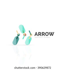 Linear arrow abstract logo, connected multicolored segments of lines in directional pointer figure. Vector wire business icon isolated on white