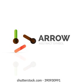 Linear arrow abstract logo, connected multicolored segments of lines in directional pointer figure. Vector wire business icon isolated on white