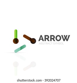Linear arrow abstract logo, connected multicolored segments of lines in directional pointer figure. Vector wire business icon isolated on white