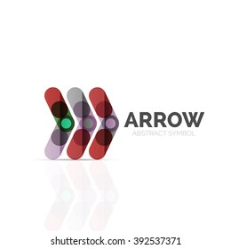 Linear arrow abstract logo, connected multicolored segments of lines in directional pointer figure. Vector wire business icon isolated on white