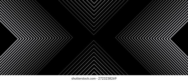 Linear arrow halftone background. Striped gradient triangle texture. Line arrows center pointing. Thin to thick repeating stripe backdrop for poster, cover, banner. Vector masculine sporty wallpaper