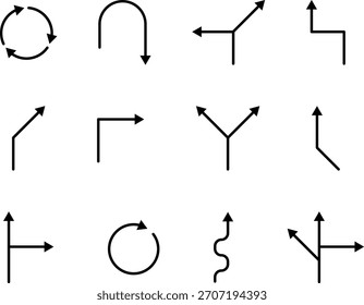 Linear arrow icons set with directional symbols for decision making. Way direction arrow line icons collection. 