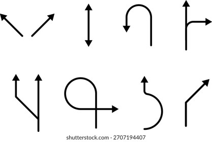 Linear arrow icons set with directional symbols for decision making. Way direction arrow line icons collection. 