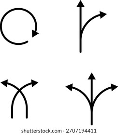 Linear arrow icons set with directional symbols for decision making. Way direction arrow line icons collection. 