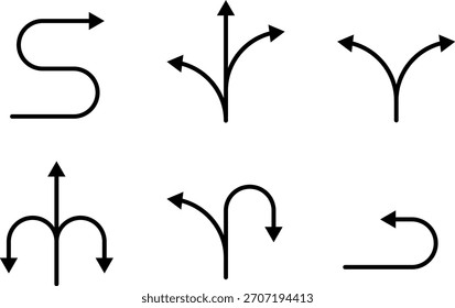 Ícones de seta linear definidos com símbolos direcionais para tomada de decisão. Coleção de ícones de linha de seta de direção. 