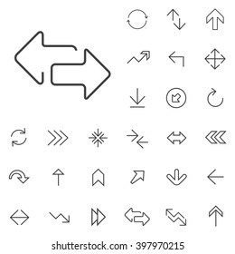 Linear Arrow icons set. Universal Arrow icon to use in web and mobile UI, Arrow basic UI elements set