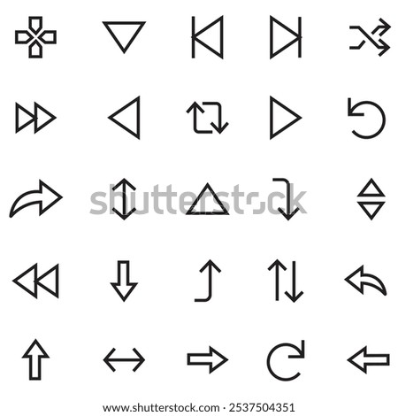 Linear arrows icon pack .vector thin line right arrow, minimize. Refresh arrow icons suitable. Line with Editable stroke. Line Arrow vector icon set in thin line style. Vector Illustration. 