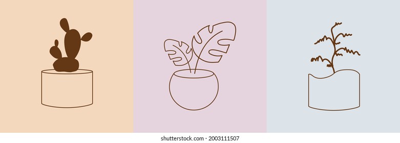 
el boho de arte lineal plantas de flor estilo ilustraciones vectoriales conjunto. Emblemas bohemios en líneas con flores y símbolo de hojas para el logo de la confección