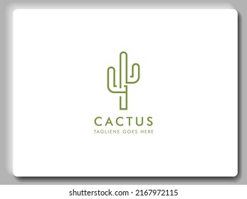 Linear Art Cactus Logo Design. Outline Cactus Line Art Logo Vector Illustration Design.