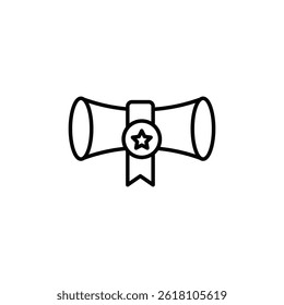 Representação de arte linear de certificado de pergaminho amarrado com emblema de estrela para realização