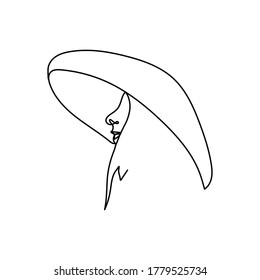 Linear art of a female face with a headdress. Fashion concept, minimalism of female beauty. Vector illustration.