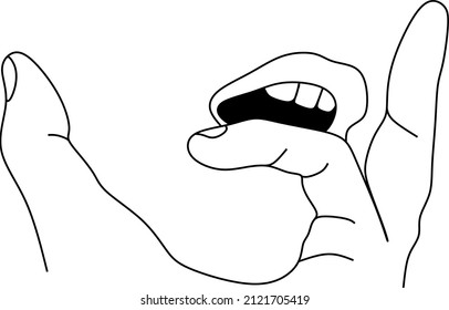 Linear art. Finger near the mouth