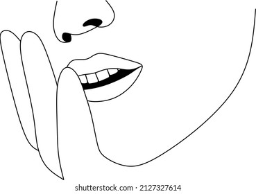 Linear art. Finger near the mouth