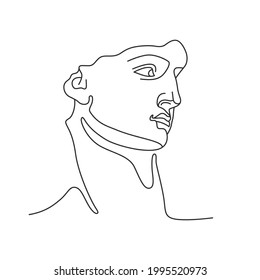 Ilustración vectorial de arte lineal dibujada a mano de cabeza de hombre con correa de rama de laurel