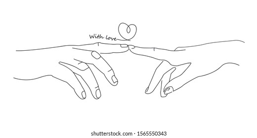 linear art of hands touching. outline thin stroke vector illustration