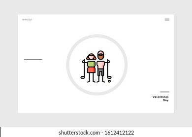 Linear Art Mini Golf Icon Themed Love. Suitable For Valentine And Wedding. Graphic Element For Your Design