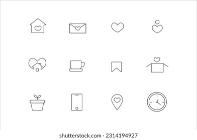 Linear art set of icons for home social networking, heart 