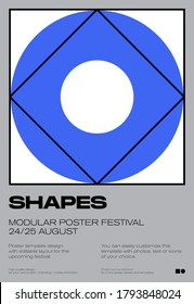 Linear artwork poster layout with modern Swiss aesthetics design. Thin line vector graphics cover template made with clean typography and abstract geometric shapes, great for poster art, album prints.
