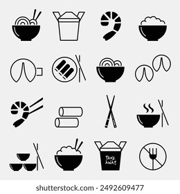 LINEAR ASIAN RESTAURANT ICONS SET