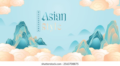 Linear asian style cloud and mountain background