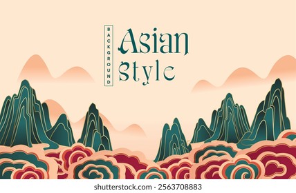 Linear asian style cloud and mountain abstract