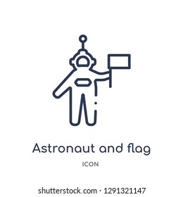 Linear astronaut and flag icon from Astronomy outline collection. Thin line astronaut and flag vector isolated on white background. 